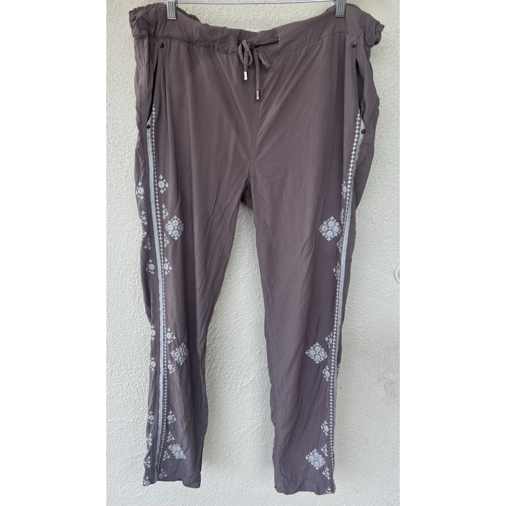 Sundance Tone It Up Embroidered Pull On Pants Taupe Medium Boho Resort Coastal - Picture 5 of 11